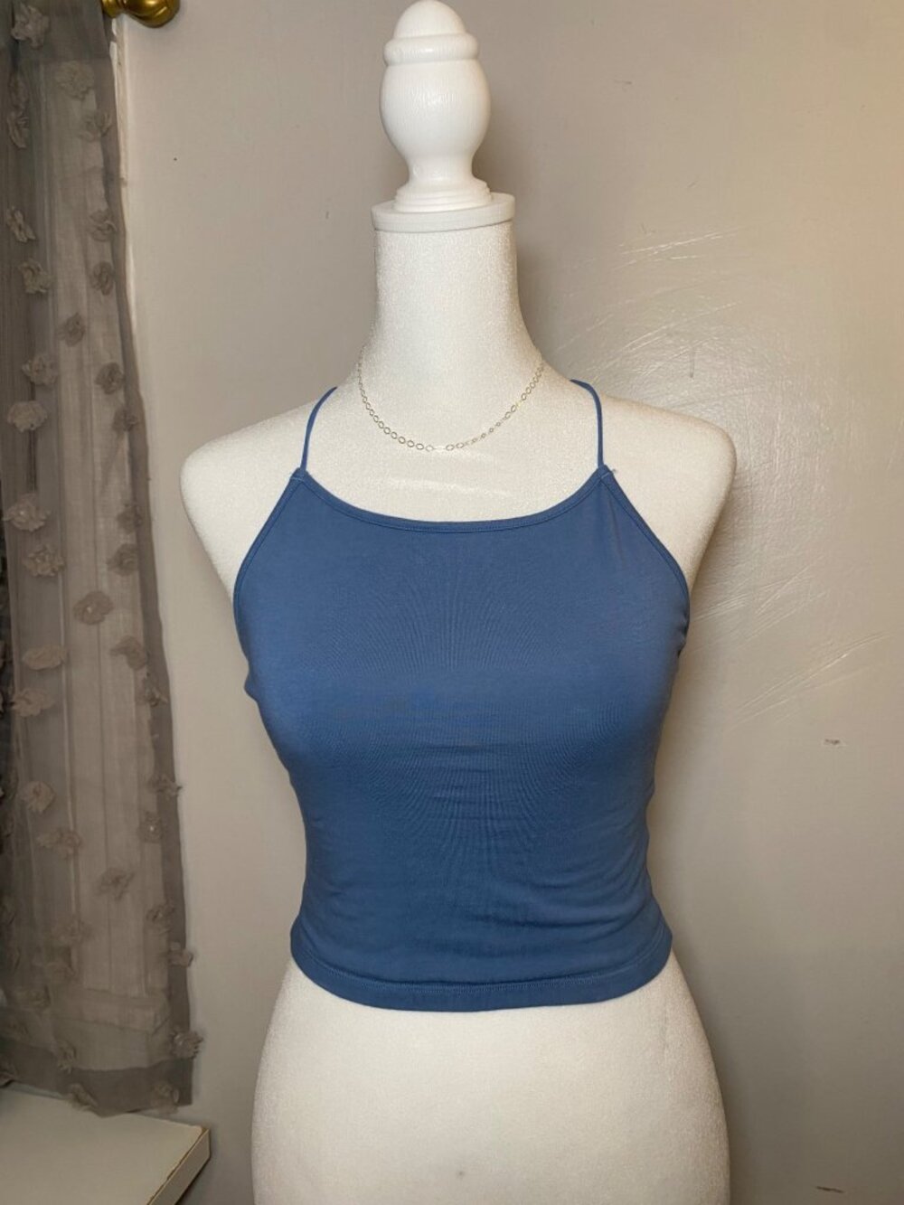 American Eagle Blue Cropped Cami Tank Criss Cross Back XS